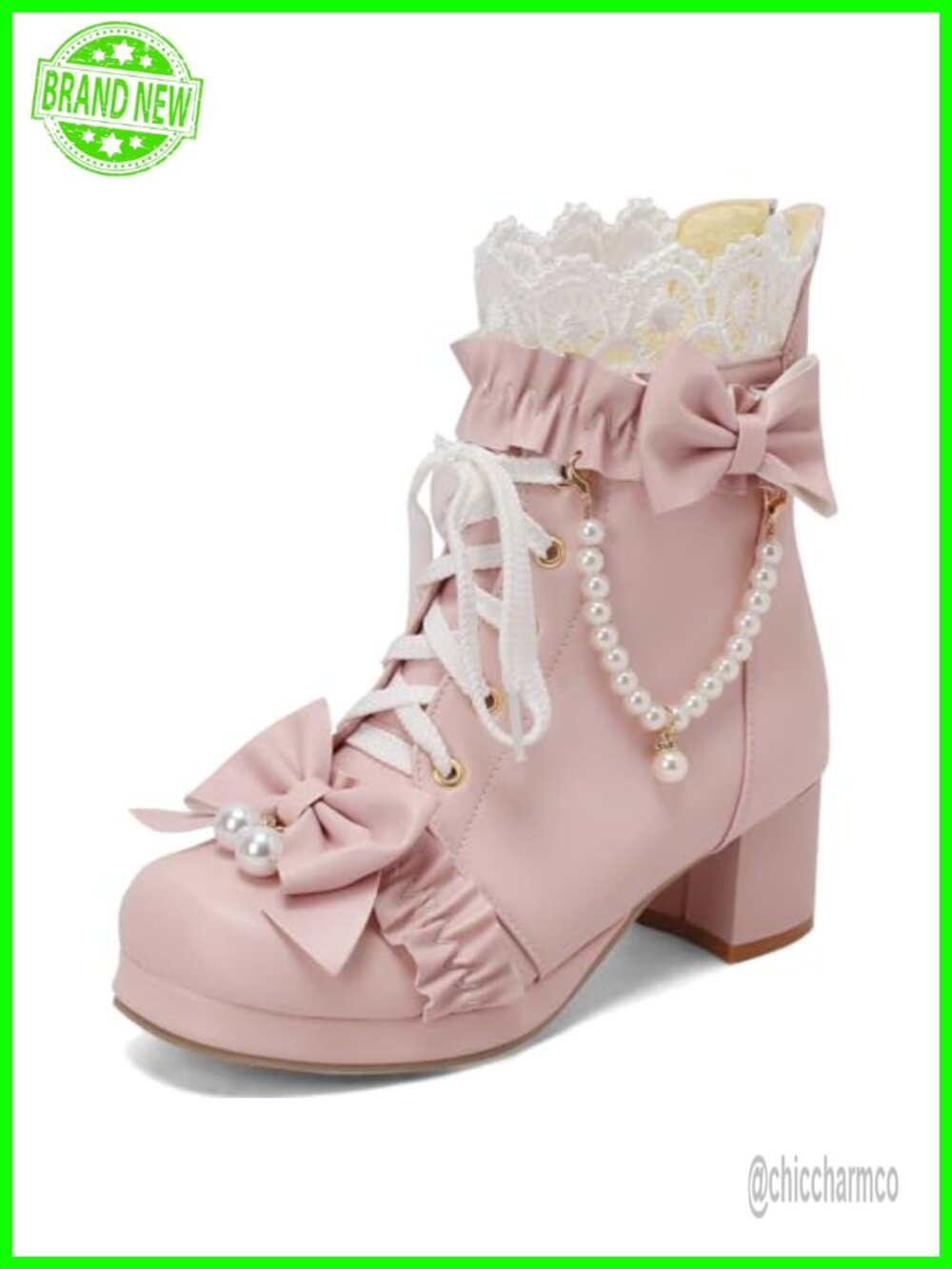 Lace Up Ankle Boots Chunky Mid Heel Closed Toe Faux Leather